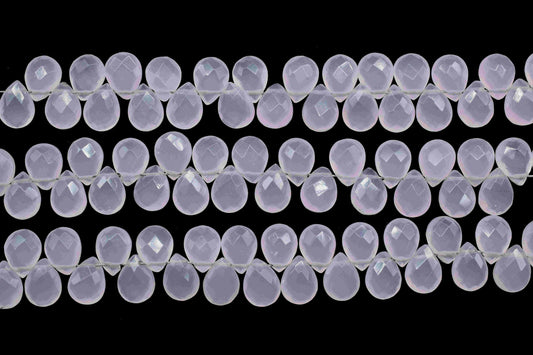 Pink Chalcedony 6x8mm Pear Shape Briolettes,Micro Faceted Pear Shape Beads,7Inch Strand,Rose Quartz Faceted Teardrop,Jewelry Making Gemstone