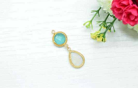 Moonstone Pendant Charms , Aqua Chalcedony Dangle Earring Component , Multi Gemstone Dangle Earring , Component Jewelry , B'day Gift