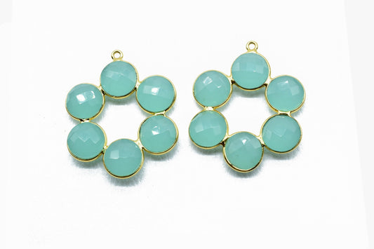 Aqua Chalcedony Earring,Aqua Chalcedony Pendant,Aqua Chalcedony Bezel,10mm Round Bezel,Pendant Connector,Six Attached Bezel,Necklace Pendant