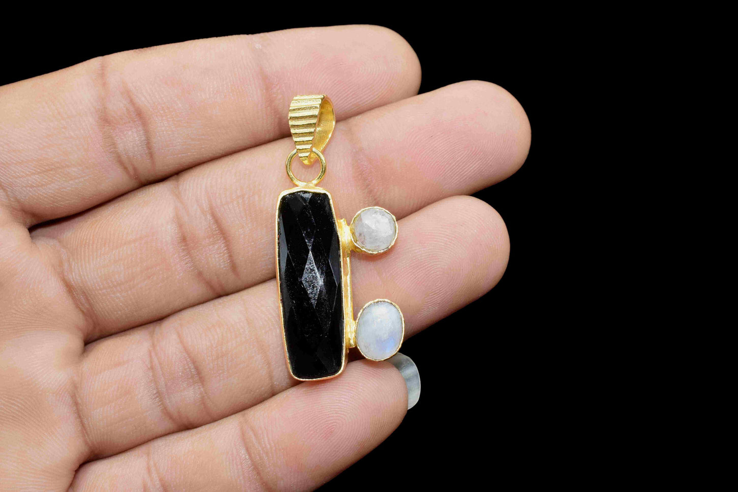 Multi Gemstone Pendant,Black Onyx 8x25mm Rectangle Shape Pendant,Black Onyx Faceted Necklace,Gemstone Pendant,Gemstone Pendant Jewelry,Gift