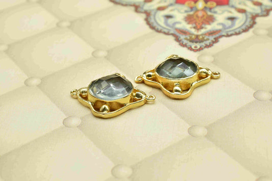 Aquamarine Quartz Bezel Connectors,Aquamarine Quartz Rectangle,Handmade Gemstone Bezel,Quartz jewelry making charm,double bail connnector