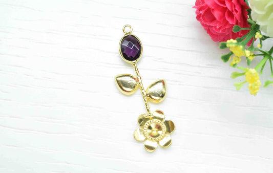 Amethyst Gemstone Pendant , Amethyst Handmade Pendant , Single Bail Gemstone Connector, Gold Plated Gemstone Connectors , Summer Collection