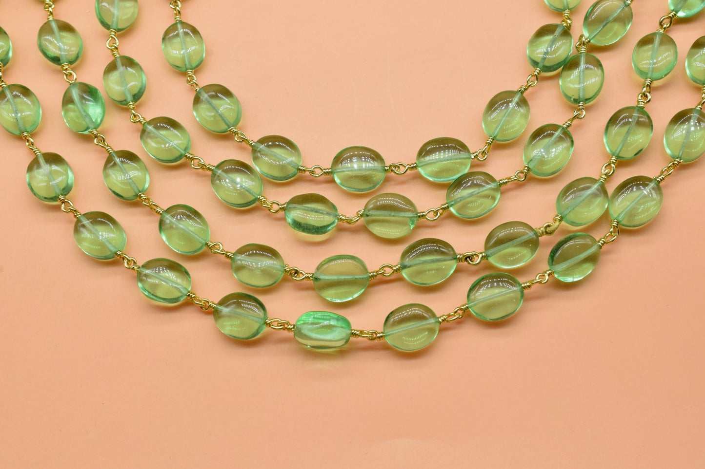 Natural Green Amethyst Smooth Rosary Beaded Chain, Green Amethyst Wire Wrapped Rosary Chain, Natural Green Amethyst Gemstone Beaded Chain