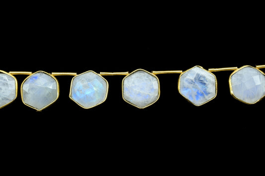 Rainbow Moonstone 10mm Faceted Hexagon Shape Single Bail Connector strand,Moonstone Brass connectors,Moonstone Hexagon Pendant,