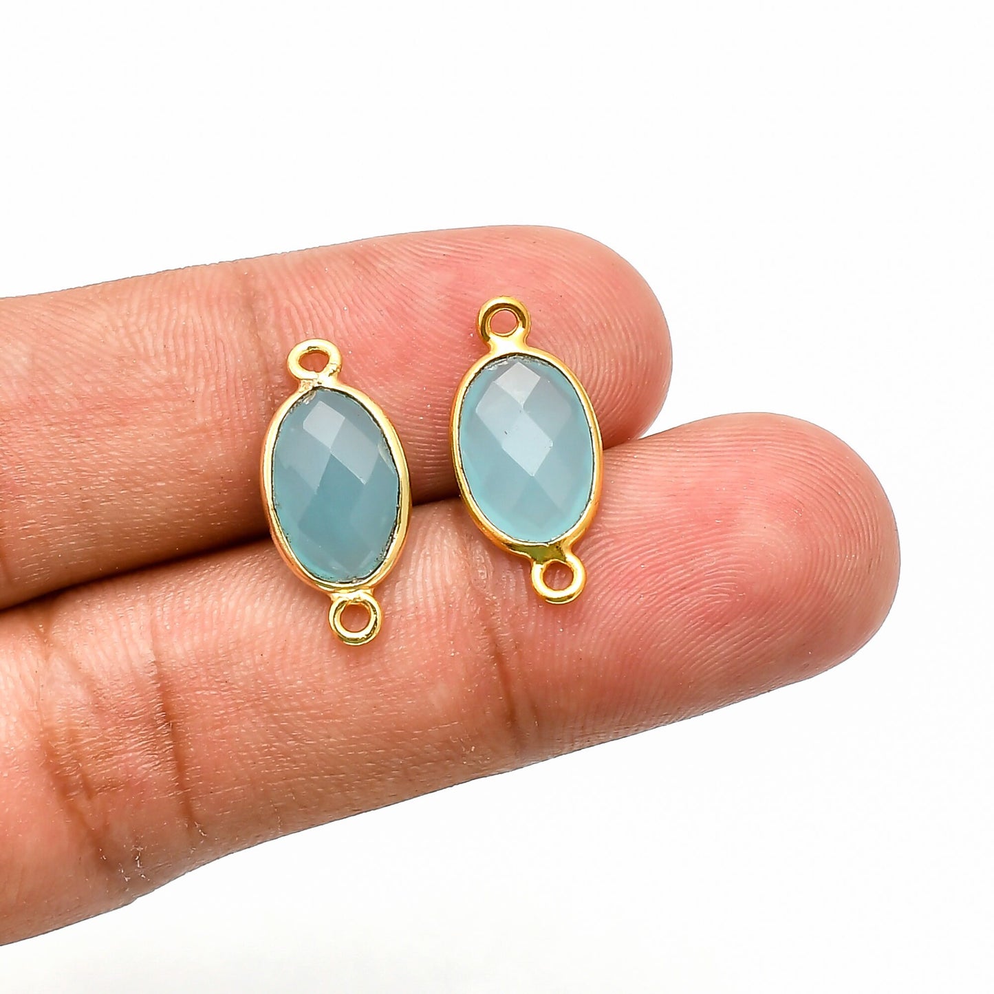 Aqua chalcedony 8x12m Bezel connector,Chalcedony oval Shape Gold Plated bezel,chalcedony charms,Gold Vermeil Bezel,jewelry Gold-Filled bezel