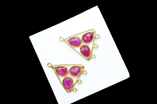 Natural Ruby Teardrop Faceted Bezel Connector,Ruby Earring,Ruby Tringle Shape Bezel Connector,Multi Bail Connector,Ruby Necklace Pendant,