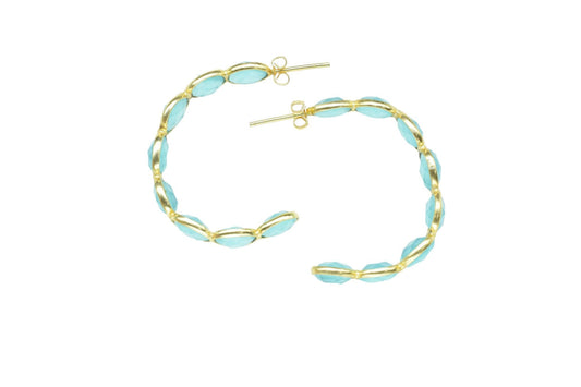 Aqua Chalcedony Earring/Aqua Gemstone Earring/Handmade Earring/Bridal Earring/Gold Plated Earring/Women Earring/Hoop Earring/B'day Gift