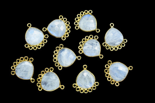 Moonstone 14mm Heart Bezel Charm/Charms Connector/Handmade Jewellery Connectors/Gemstone Brass Component/Women Jewelry/B'day Gift