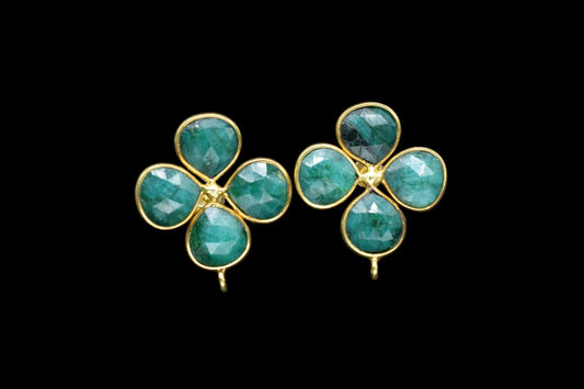 Emerald Gemstone Earring Connector/Gold Plated Jewelry/Emerald Handmade Jewelry/Bezel Component/Jewelry making Stone/Heart Shape/Gift