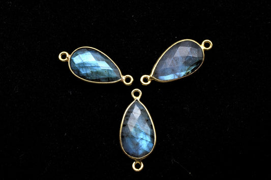 Labradorite 10x18mm Pear Double bail connectors,Labradorite Gold pendant,Labradorite Gold Plated bezel,jewelry making charms crafts,jewelry