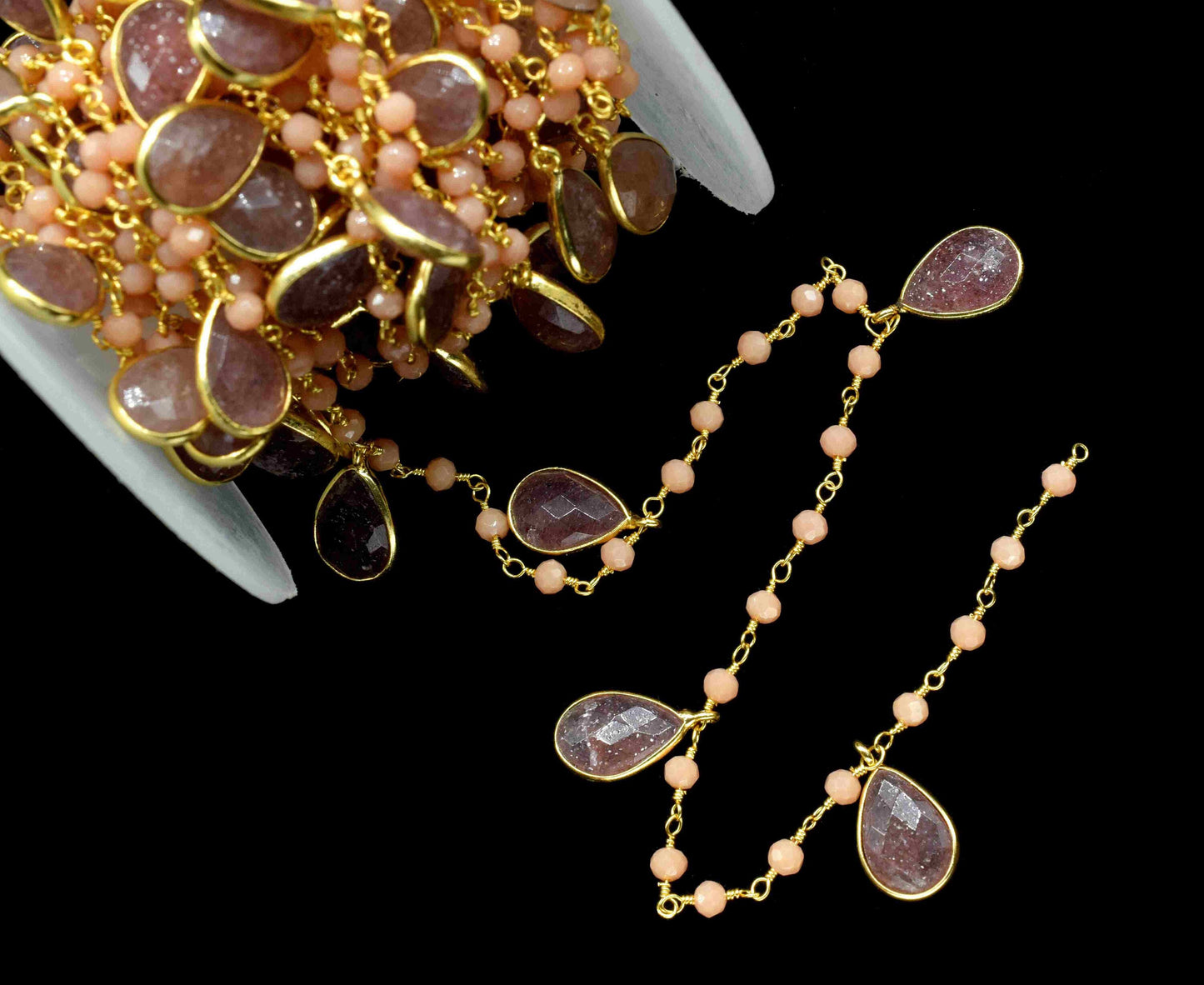 Multi Stone Chain,Pink Strawberry Faceted Bezel Chain,Strawberry Bezel Link Jewelry,Gemstone Connector Jewelry,Strawberry Jewelry Making