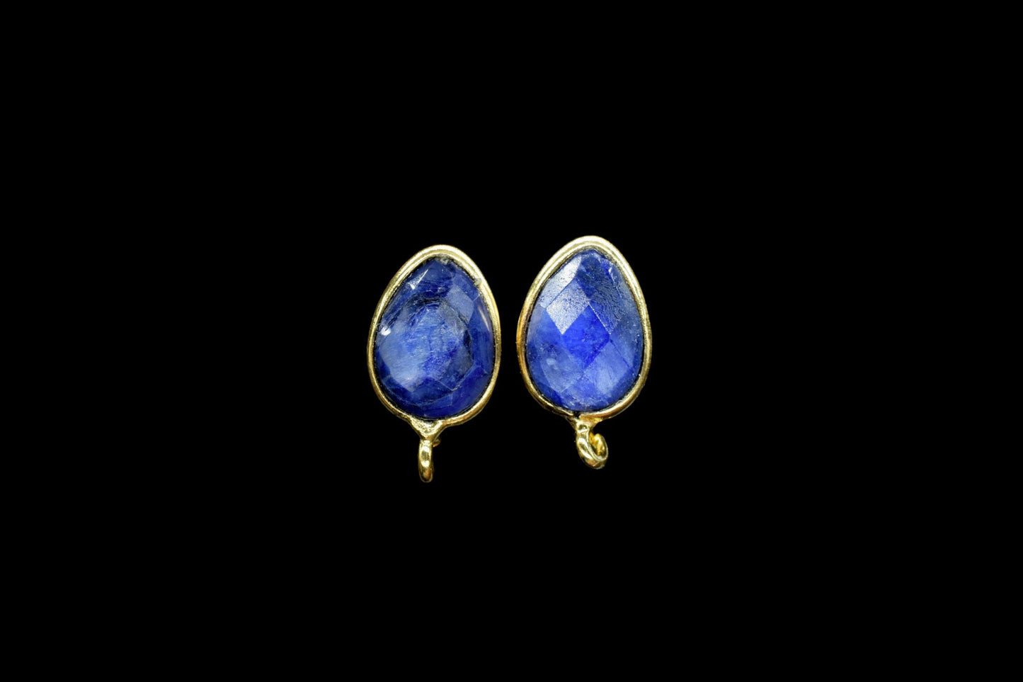 Blue Sapphire 7x10mm Earring Connector, Jewelry Making,Blue Sapphire post stud,Gold Plated Earring Connector,Pear Shape Earring Connector