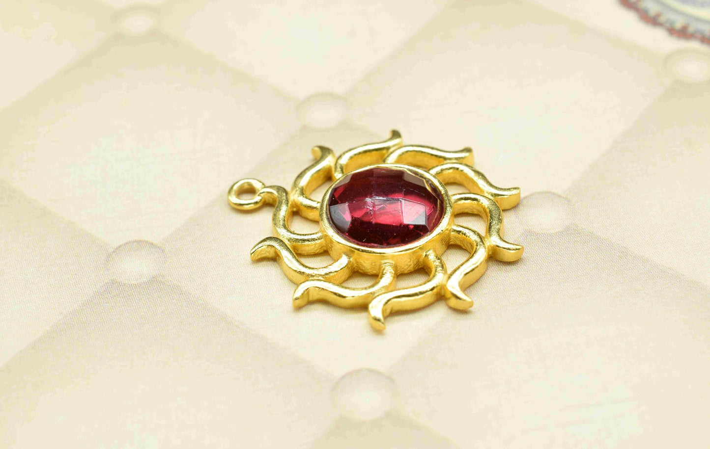 Pink Tourmaline Gemstone Component, Single Bail Charm , Pink Tourmaline Connector Pendant , Gold Plated Connectors , Earring Component