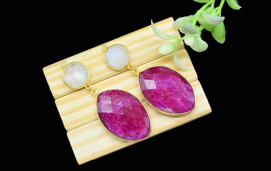 Natural Ruby Dangle pendant Connector,Handmade jewelry,Rainbow pendant Charms,Component pendant,Station Link,Multi Gemstone Dangle Earring
