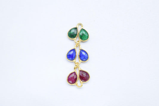 Multi Gemstone Pendant Charms/Gold Plated Pendant/Emerald Charms Pendant/Wedding Jewelry/Blue Sapphire Jewelry/Dangle Pendant/Handmade Item