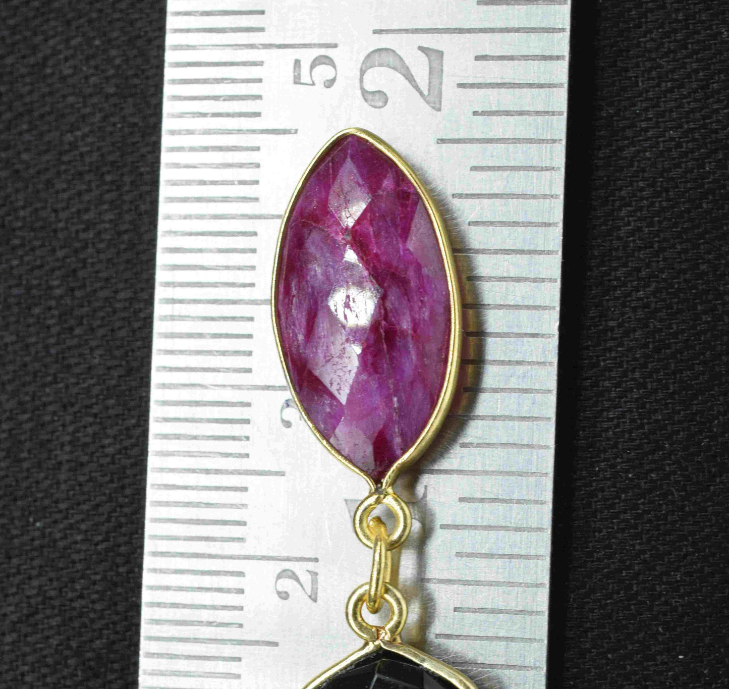 Genuine Ruby Pendant Charms ,Black Onyx Dangle Earring Component , Multi Gemstone Dangle Earring , Component Jewelry , B'day Gift