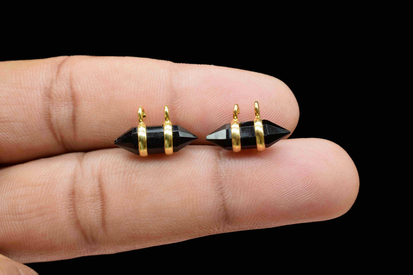 Natural Black Onyx Double Point Pendant Gold Necklace,Black Onyx 5x15mm Point Shape Pendant,Onyx Necklace, Gemstone Point, Onyx Pendant,Gift