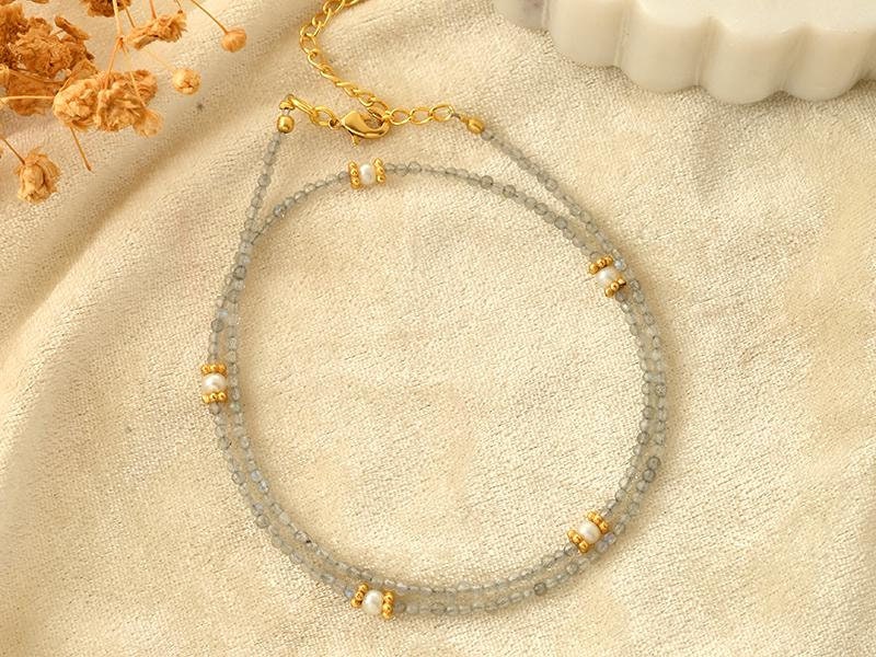 Tiny 2mm Labradorite Round Beaded Choker, Bracelet, Natural Gemstone Beaded Necklace, Daily Dainty Necklace for Women, Handmade Gift for Her