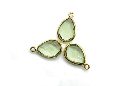 Green Amethyst 10x14mm Pear shape charm,Amethyst Pear pendant,Amethyst Gold Plated bezel,jewelry making charms craft,Green Amethyst charms