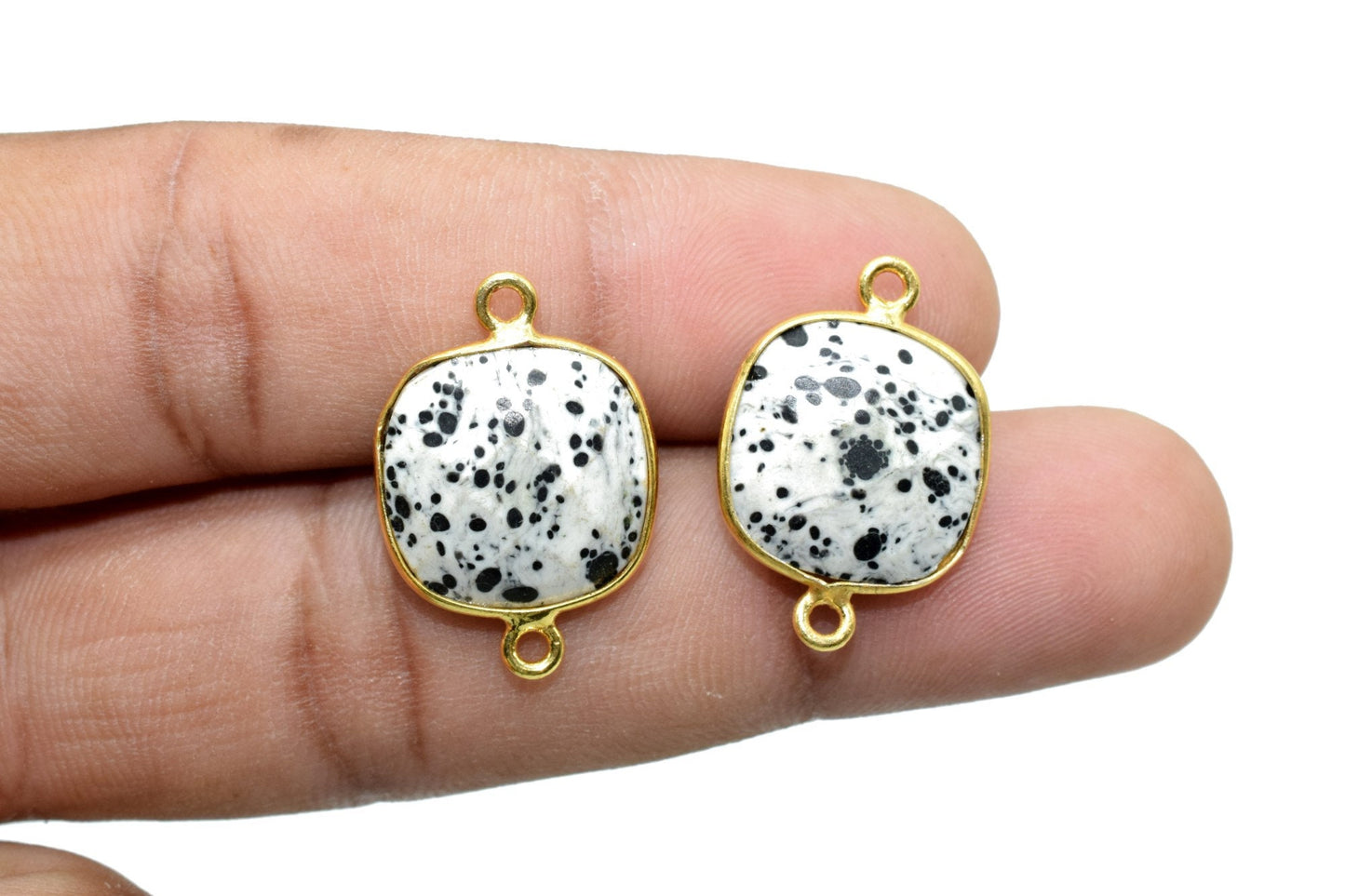 Dendrite Opal 14mm Cushion double loop connectors,Dendrite Opal Bezel Findings Cushion Charm,Dendrite Opal Cushion Shape gold Plated charms
