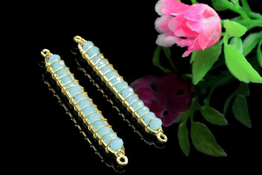 Aqua Chalcedony beaded Bar Finding Connector,Bar Pendant Necklace,Aqua Bar Bracelet,Beaded Bar Finding Component,Aqua Quartz jewelry,Gift