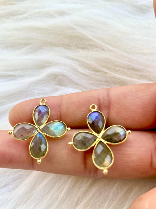 Labradorite Teardrop Pendant,jewelry Component,Labradorite Bezel connector,Labradorite Bracelet Charm,Double Loop connector,Gifts,P122