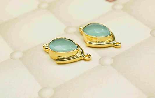 Aqua Chalcedony 9x13mm Bezel Connectors,Aqua Quartz jewelry making charm,Singel bail connnectors, Aqua Teardrop,Aqua Quartz Gemstone Bezel