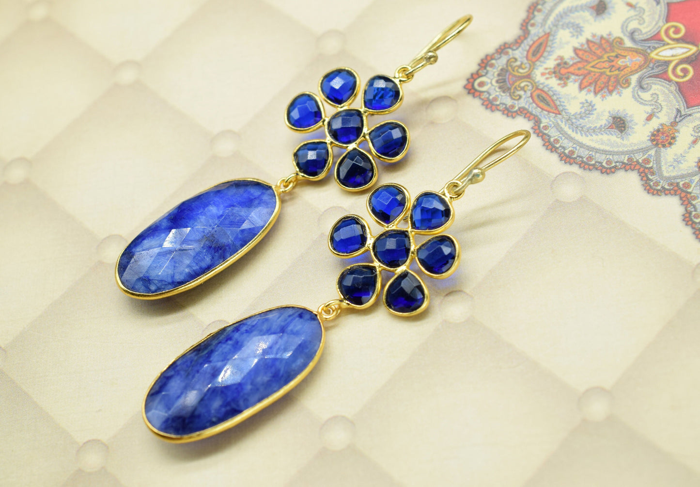 Natural Blue Sapphire Earring/Jewelry Making Earring/ Gold Plated Earring/Gemstone Earring/Women Dainty Earrin/Dangle Earring/Women Jewelry