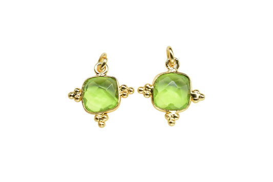 Peridot 8mm Cushion Bezel charm/Station Bezel Link Supplies/Peridot Jewelry Making/Square Pendant//Gemstone Connector Pendant/B'day Gift