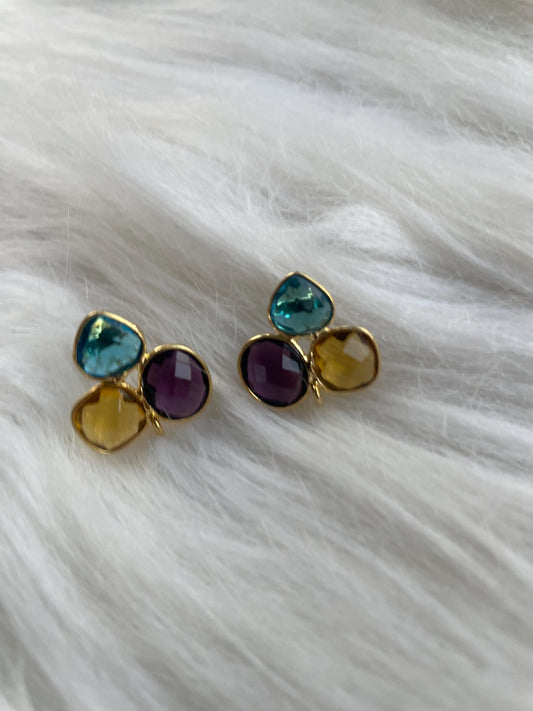amethyst Earring Connector,citrine stud Connectors,multi stone connectors post stud,Vintage Stud,Push Back Stud,Multi Color Gemstone Earring