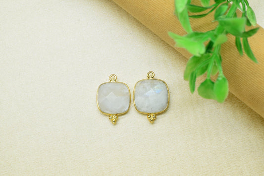 Rainbow Moonstone 14mm Cushion Bezel charms,Station Bezel Jewelry Supplies,Moonstone Jewelry,Square Shape Pendant,Rainbow Gemstone Connector