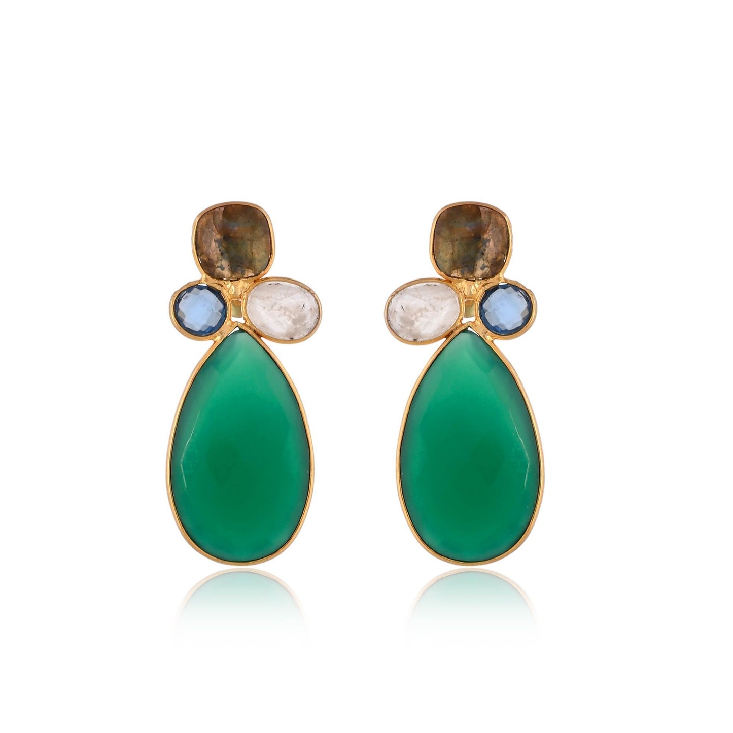 Gemstone Multi Stone Earring/Green Onyx Earring/Natural Labradorite Earring/Gold Plated Earring/Rainbow Moonstone Earring/Women Earring/Gift