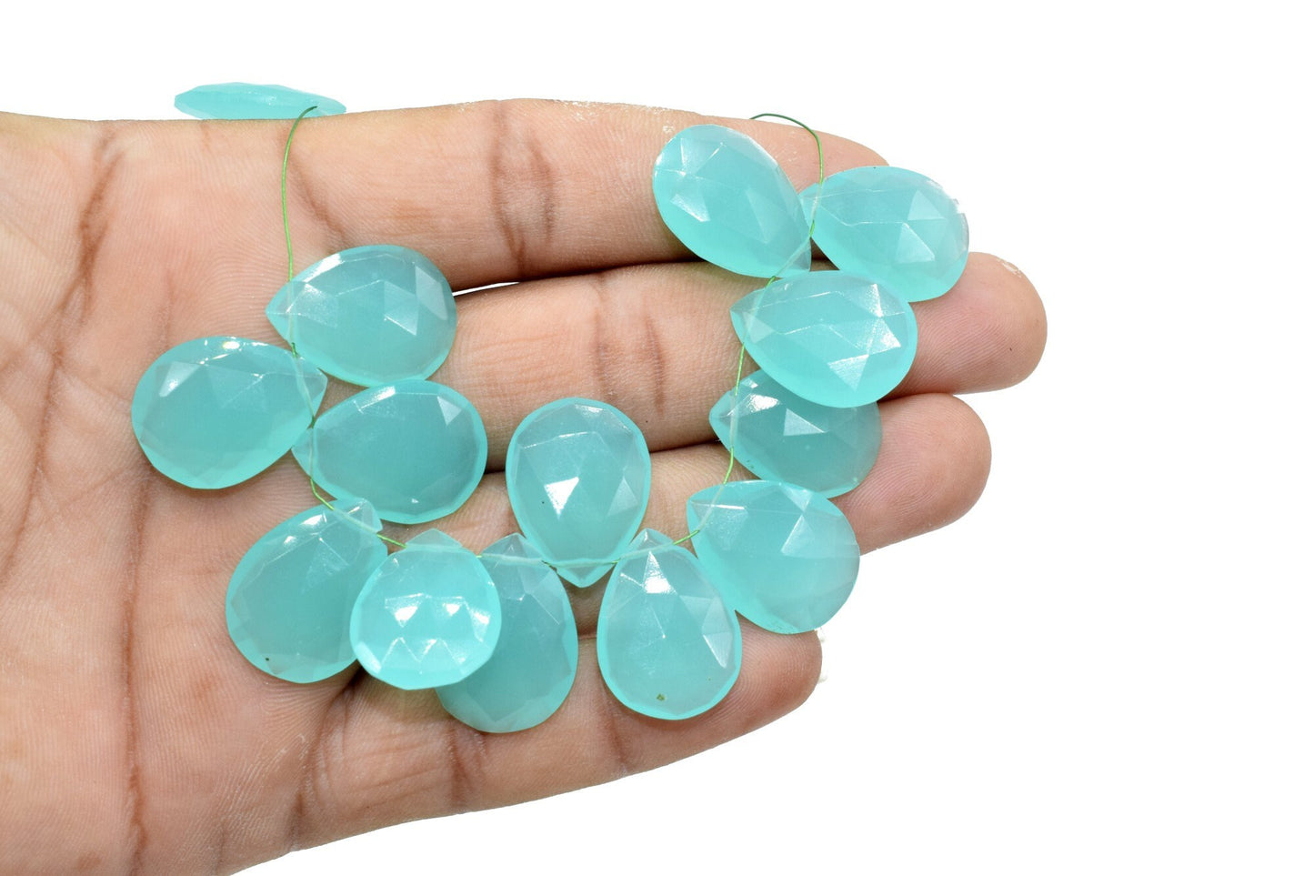 Aqua Chalcedony 15x20m Drop briolettes,Side drilled Briolette,Chalcedony Pear Shaped Faceted Briolettes,Chalcedony fancy briolettes,jewelry