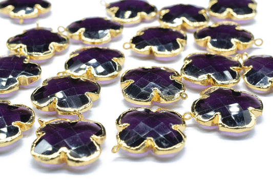 Amethyst Handmade Clover Pendant,Clover Earring Connector,Amethyst Electroplated Pendant jewelry,Gemstone Component,Brass Pendant Charm,Gift