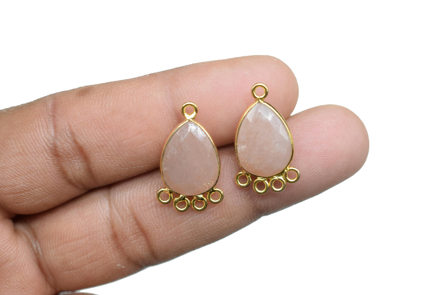 Peach Moonstone 10x14mm Teardrop Bezel Charm/Charms Connector/Handmade Jewellery Connectors/Gemstone Brass Component/Women Jewelry/Gift