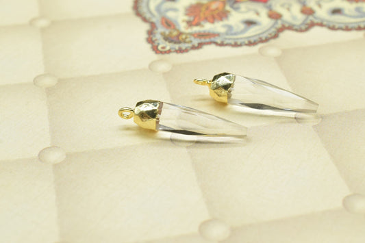 Crystal Quartz Pencil Pendant,Crystal Pendant Jewelry Making Supply,Gemstone Single Bail Connector,Handmade Faceted Spike Pointed Charm,Gift