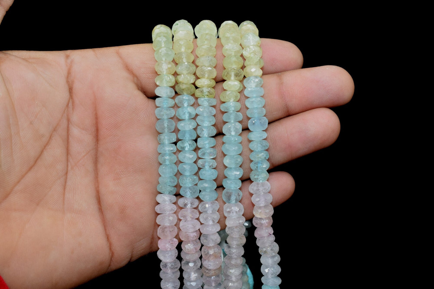 Multi Color Aquamarine Faceted Rondelle Beads,Multi Aquamarine Beads, 7x7.5mm Aquamarine Rondelle Beads, Aquamarine Strand,Beads for Jewelry