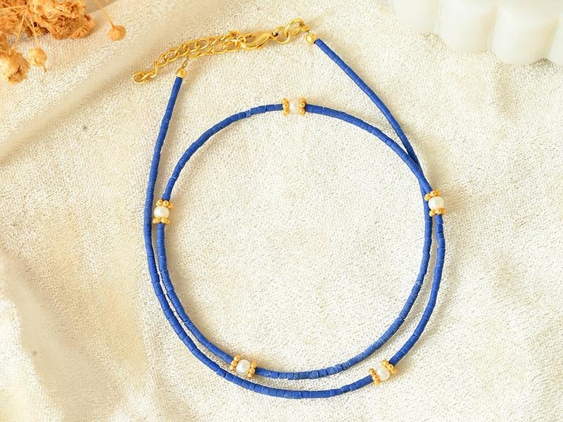 lapis necklace,natural gemstone necklace,short choker necklace,lapis jewelry,beaded necklace,beaded jewelry,dainty necklace,Layering ,