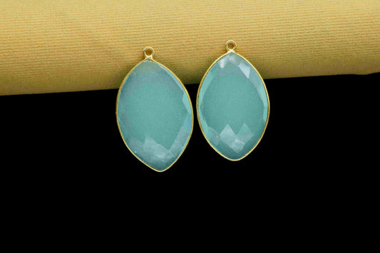 Aqua Chalcedony 20x30mm Bezel,Marquise shape pendant,single Bail connector,Gemstone Bezel Charms,Handmade bezel Pendant,Aqua Quartz jewelry