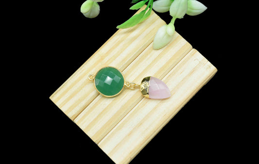 Green Onyx Pendant Charms , Rose Quartz Dangle Earring Component , Multi Gemstone Dangle Earring , Component Jewelry , B'day Gift