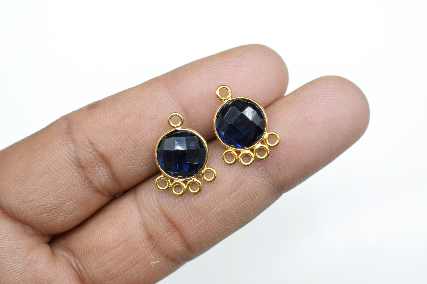 Blue Kyanite 10mm Round Bezel Charm/Gemstone Brass Component/Single Bail Pendant charms/Round Handmade Jewellery Connector/B'day Gift