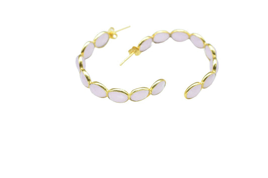 Rose Quartz Earring/Pink Gemstone Earring/Handmade Earring/Bridal Earring/Gold Plated Earring/Women Earring/Hoop Earring/B'day Gift