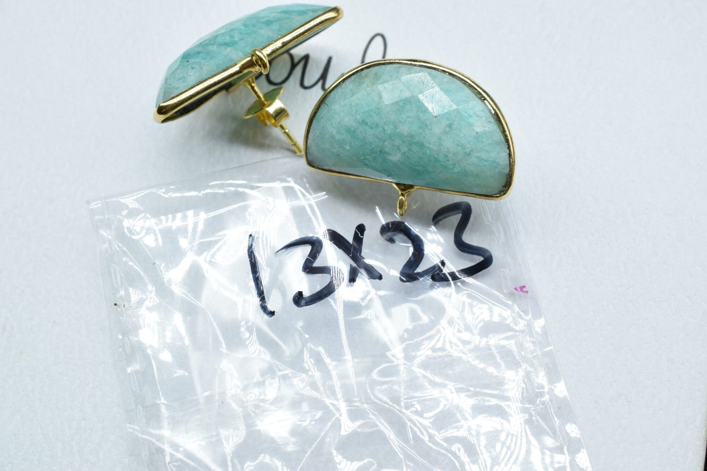 Amazonite Earring Connector,Gemstone Stud Ear Post,Earring Making Connector,Bezel frame Earrings Connector,Natural Gemstone Connector,B'Gift