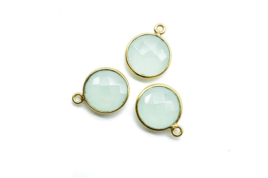 Aqua Chalcedony 12mm Round Charm,Aqua Chalcedony Gold Plated Gemstone Bezel Connector, Single Loop Gemstone Bezel, Making Pendant For Girls