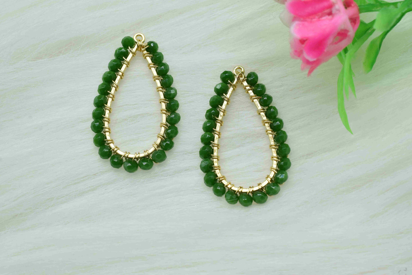 Emerald Quartz Wire Wrapped Earring,Gemstone Component,Handmade Connector,Dangle Earring Component,Finding Earring Component,Emerald Jewelry