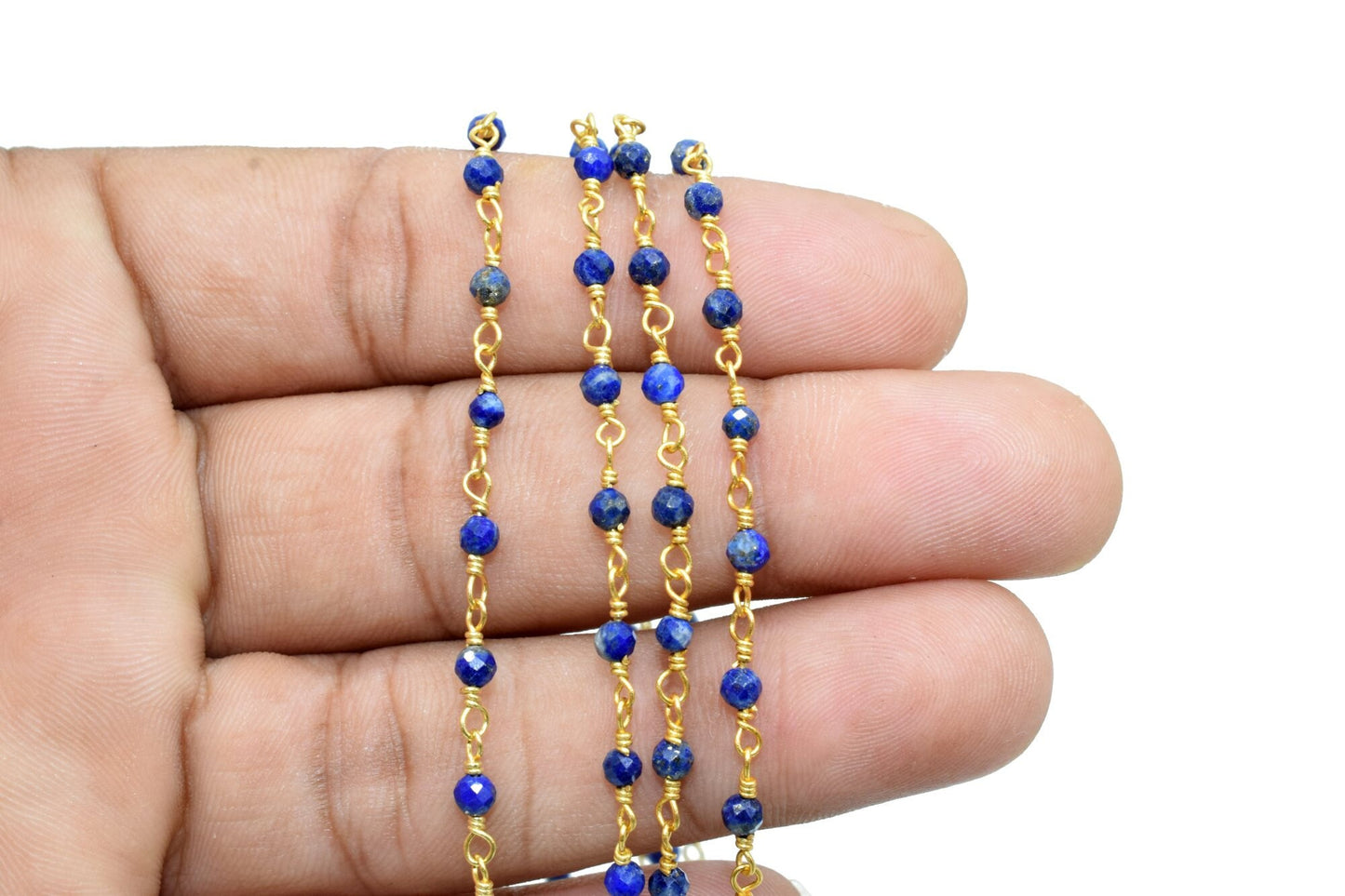 Lapis Lazuli 3mm Beaded Chain,Faceted lapis lazuli Wire Wrapped Beaded Chain, lapis lazuli Wire Wrapped Rosary Chain wholesale price,Jewelry