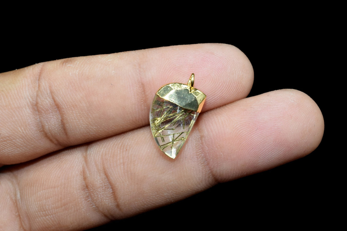 Golden rutile 10x15mm Horn shape Single loop connectors,Gold bezel,rutile Connector Bezel Set,Jewelry Making Supplies,rutile gold Connectors