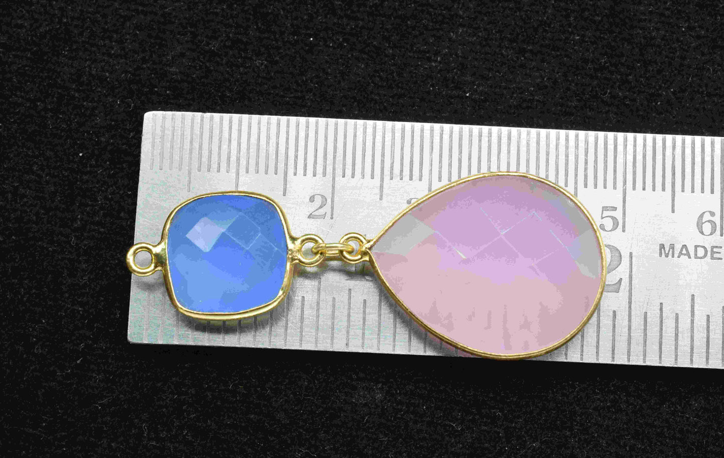 Pink Chalcedony Component pendants,Multi Gemstone Dangle Earring,Blue Quartz Connector jewelry,Dangle pendant Charms,Handmade Station Link