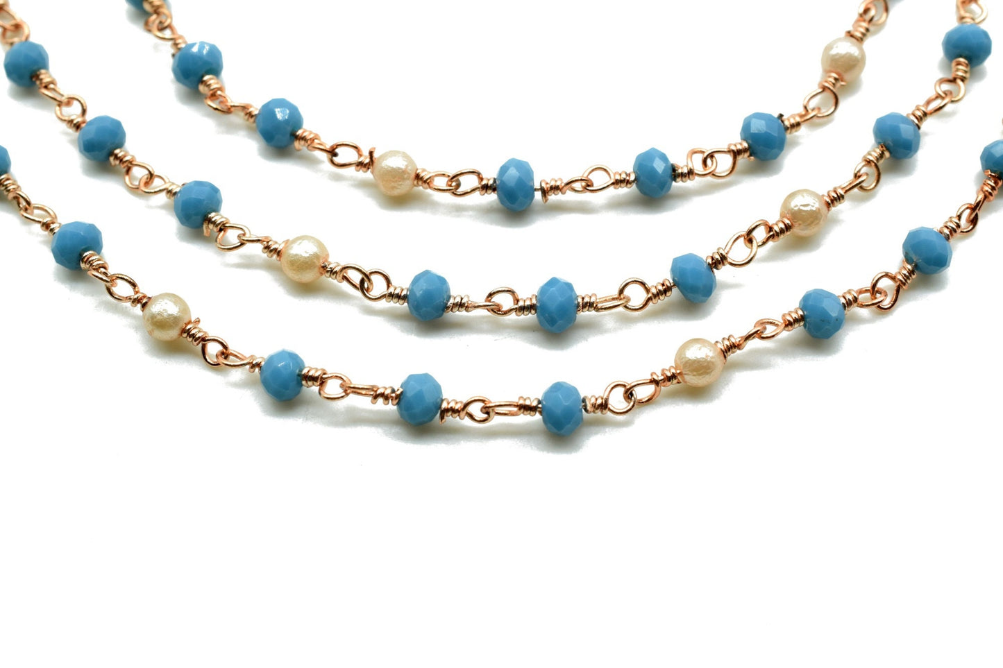 Turquoise Beaded Chain,Turquoise Faceted Beads Wire Wrapped Chain,pearl rosary ,Brass chains,Jewelry Making Chain,Turquoise Beads rosary