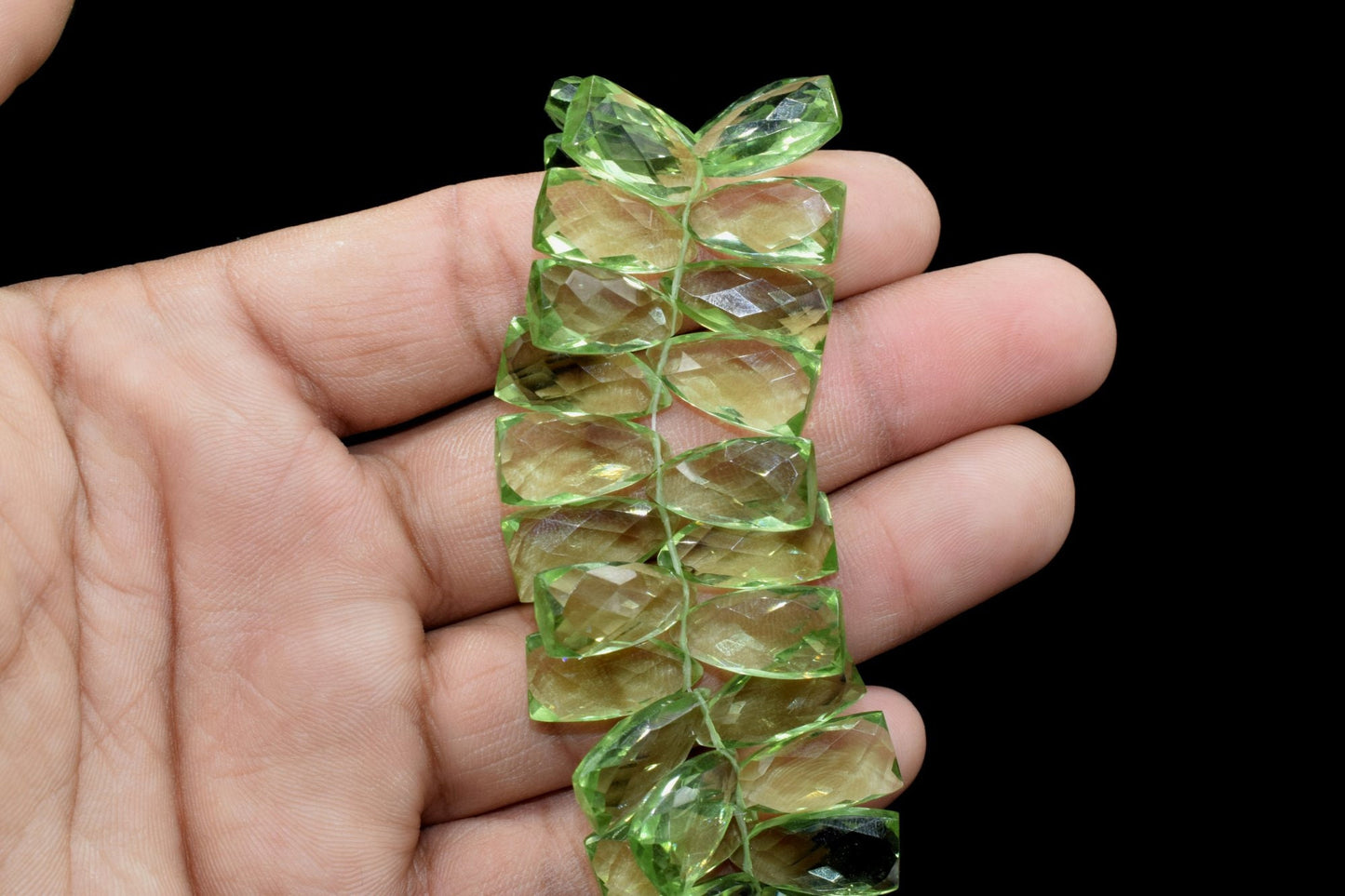 Green Amethyst long Trillion beads,8x16mmTrillion Faceted Beads,Green Amethyst pyramid shape beads,pyramid shape Briolettes,Amethyst Beads